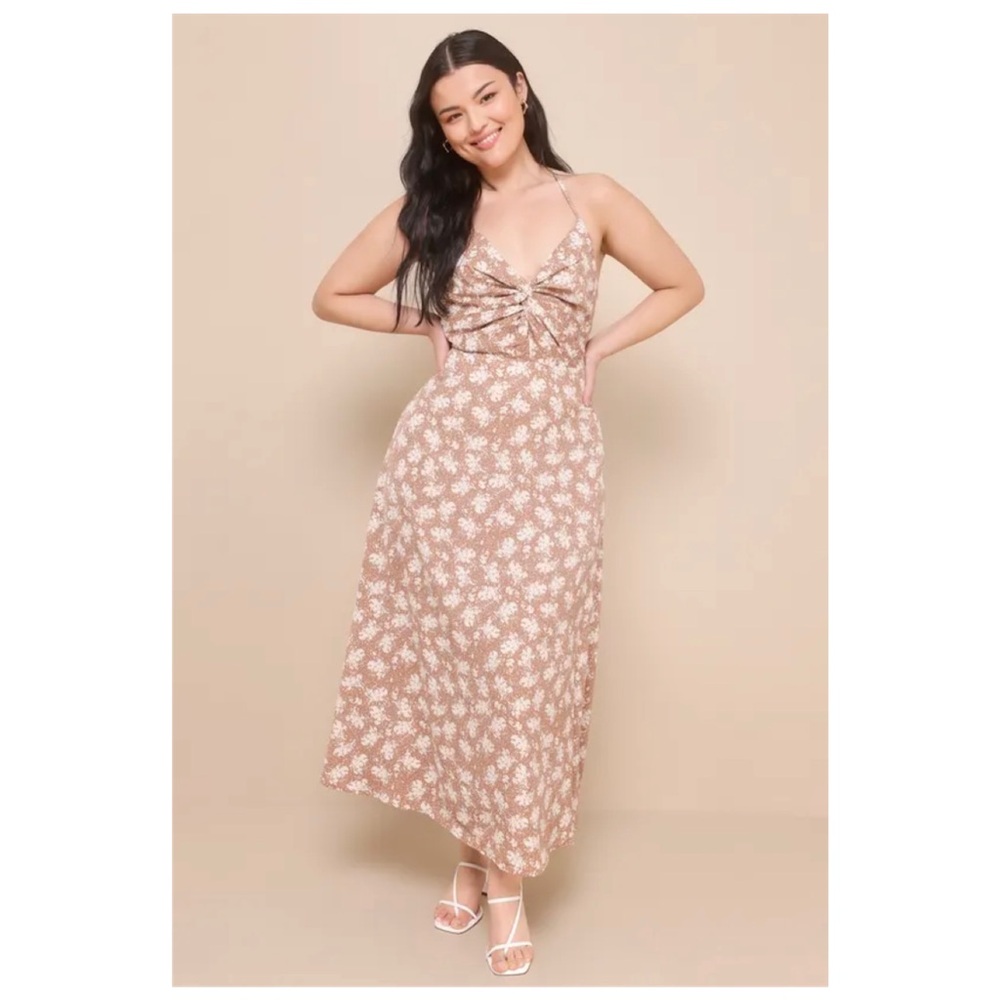 Lulus Brown Floral Print Strappy Maxi Dress NWT size Small